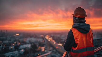 Obraz premium Builder Surveying Construction Project from Above