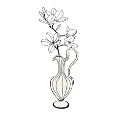 Hand drawn vases. Flower line art. Clip art flower arrangement in vase. Minimalist illustration.