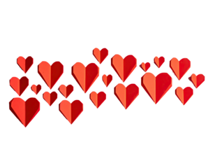 Many red, pixelated hearts arranged horizontally