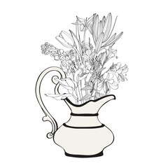 Hand drawn vases. Flower line art. Clip art flower arrangement in vase. Minimalist illustration.
