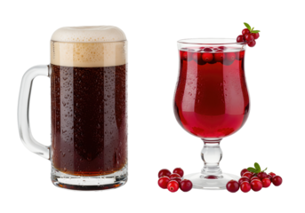 Traditional Russian drinks Kvass and Mors berry juice set isolated authentic beverages for a transparent background PNG