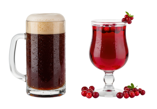 Traditional Russian drinks Kvass and Mors berry juice set isolated authentic beverages for a transparent background PNG