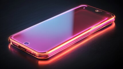 Futuristic Illuminated Smartphone Glowing Neon on Dark Surface with Tech Concept.