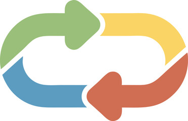 illustration of four colored arrows forming a circular flow, symbolizing recycling, process, interactivity, renewable cycle, or continuous progress