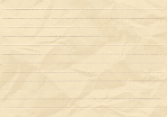 Lined crumpled paper sheet background. Vintage ruled notebook page