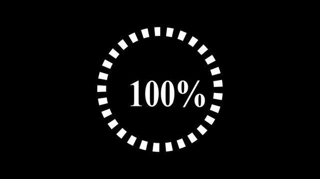 Simple animation of 
0-100% countdown timer with dashed circle on black background