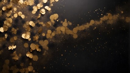 Luxury black and gold festive background, elegant Christmas decoration with glitter, metallic ornaments and golden bokeh lights
