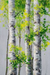 Painting forest landscape of birch trees in spring.