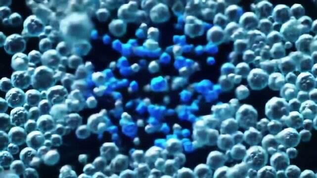 Catalase breaking down hydrogen peroxide, explosive bursts of oxygen bubbles glowing like fireworks