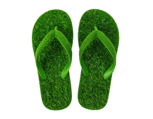 Pair of flip-flops, covered in artificial green grass