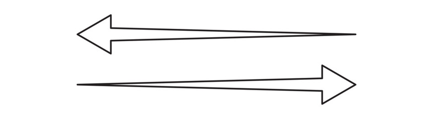 Straight long double vector arrow. Horizontal long straight arrow with two left and right pointers. Black width arrows symbol isolated on white background. EPS 10 