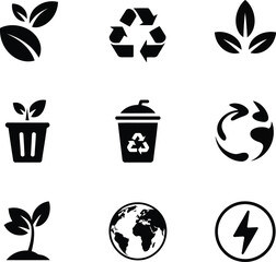 Eco Earth Icons Set  Clean Minimal Recycling and Nature Design
