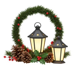 Christmas wreath with decorative lanterns decorative holiday wreath with lanterns