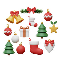 Collection of christmas decorations with transparent background