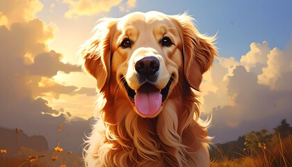 Golden Retriever portrait in sunset