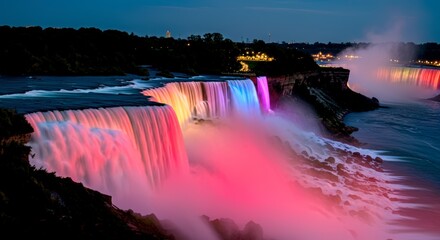 Niagara falls illuminated at night