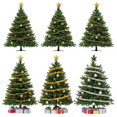 Collection of christmas trees with various decorations for holiday season design