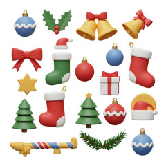 Collection of festive christmas icons on transparent background