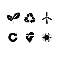 Obraz premium Minimalist Green Eco Icons Recycle Earth and Sustainability Set 
