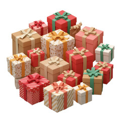 Collection of gift boxes with various designs and colors