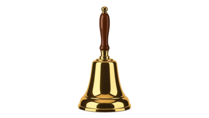 Golden Hand Bell – Shiny Brass Call Bell Isolated on Transparent Background