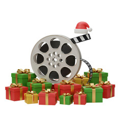 Film reel with presents holiday festive still life
