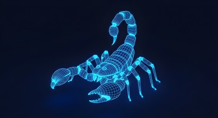Blue Wireframe Scorpion 3D Model with Glowing Effect image photo