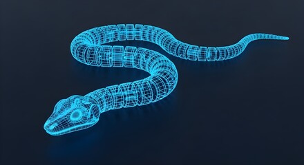 Blue Wireframe Snake Coiled on Dark Background serpent reptile