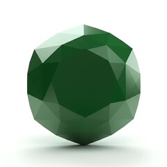 Deep green faceted gem sphere, 3D abstract rendering, forest green, natural element, wealth, and elegance
