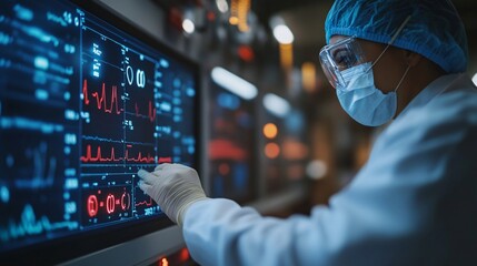 Scientist in a lab analyzing data on a futuristic display