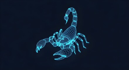Neon Blue Wireframe Scorpion 3D Render on Dark Background image photo