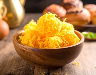 Golden shredded dessert in bowl