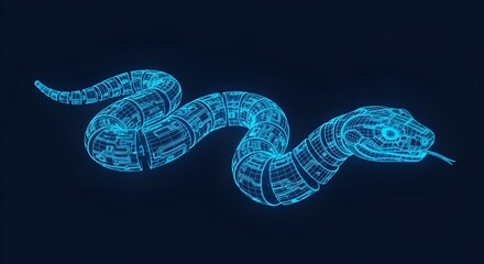 Neon Blue Wireframe Snake on Dark Background serpent reptile