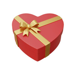 Heart shaped gift box with gold ribbon and bow 3 d rendering transparent background