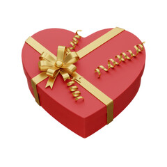 Heart shaped gift box with gold ribbon and bow for celebration or gift giving