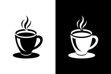 Decorative Coffee Cup Icon Black and White Minimal Design.