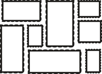 Scallop frame border set. Postage stamp set. Zigzag edge and scallop edge. Rectangle shape with zigzag edges..eps
