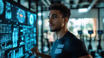 Athlete using futuristic tech for performance analysis