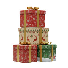 Stack of christmas gift boxes with holiday designs