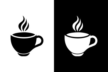 Simple Coffee Cup Outline Icon Black and White.