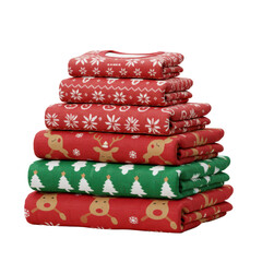 Stacked christmas fabric collection with festive patterns