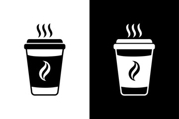 Hot Drink Coffee Cup Icon Black White Vector Design.
