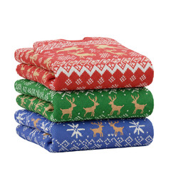Stacked christmas sweaters with reindeer pattern
