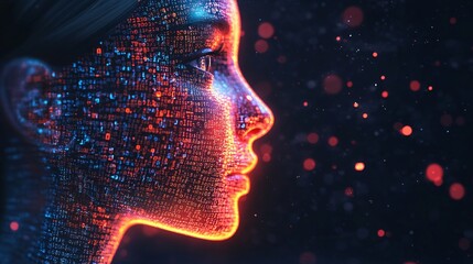 Futuristic artificial intelligence with a glowing human face