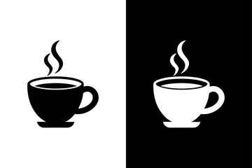 Coffee Cup Hot Drink Icon on Black and White Background.
