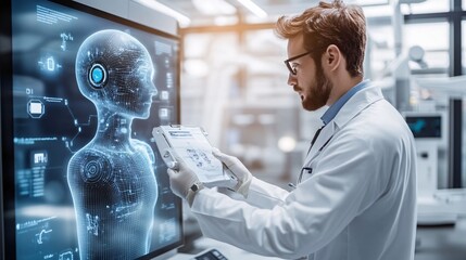 Scientist Working with AI Humanoid in a Modern Lab