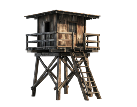 Wooden watchtower on a raised platform