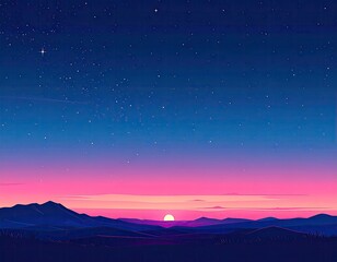 Night sky with vibrant sunrise over mountains