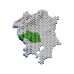 ハニカム構造状の埼玉県の立体地図
