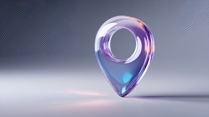 Minimal glassmorphism location pin icon representing map, place, or navigation marker in digital applications, map pointer, 3d rendering Stock Illustration